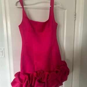Vibrant Pink Ruffle satin mini Dress